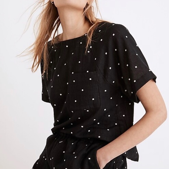 Madewell Lightspun Renwood Button-Back Top in Square Spot - Picture 2 of 5